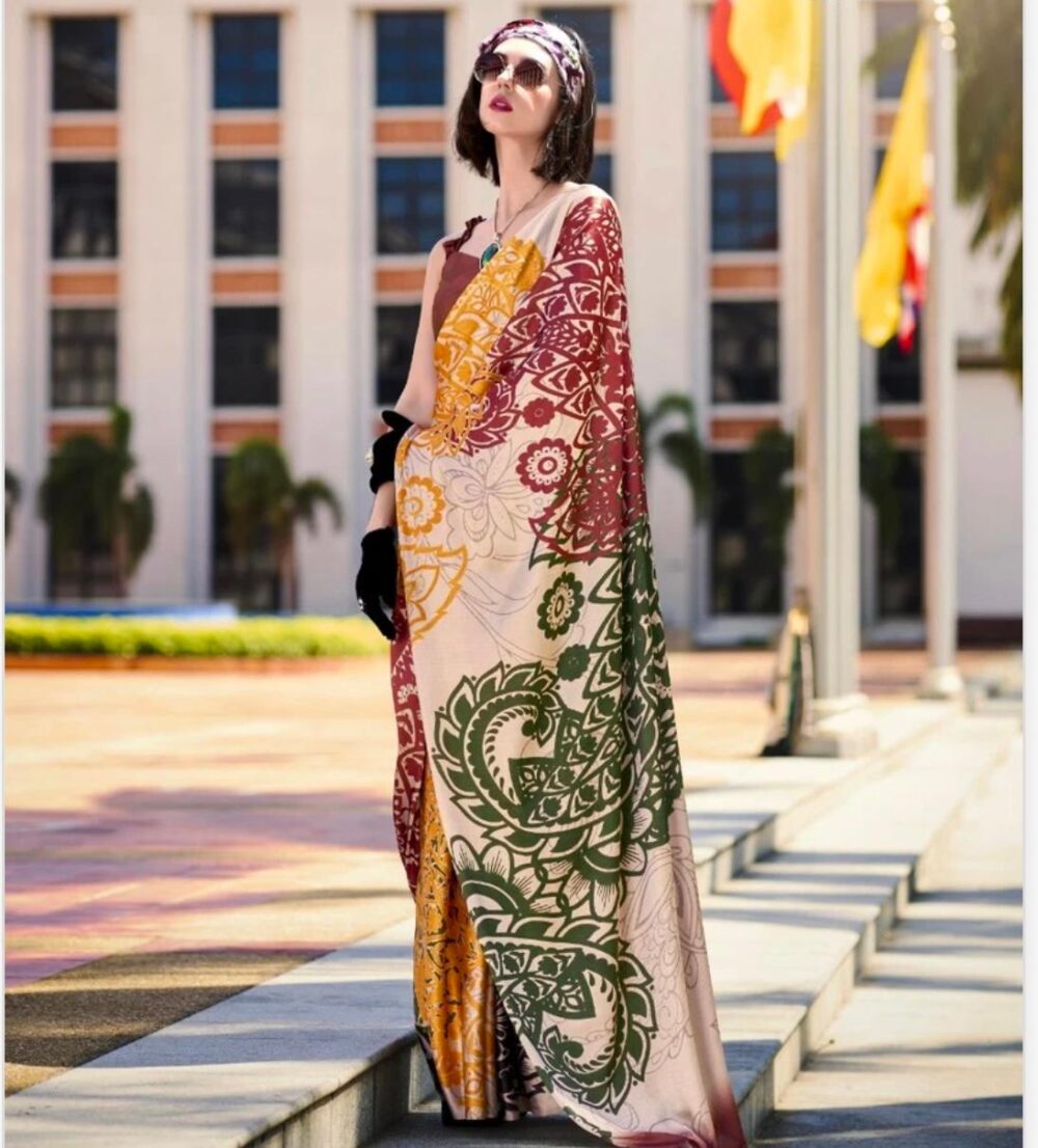 Multicolor Satin Crepe Saree