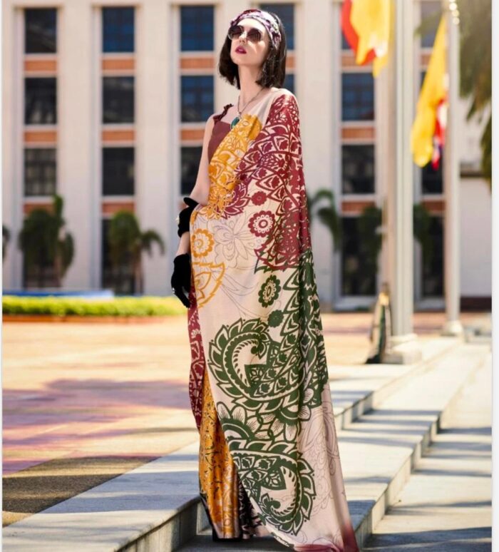 Multicolor Satin Crepe Saree