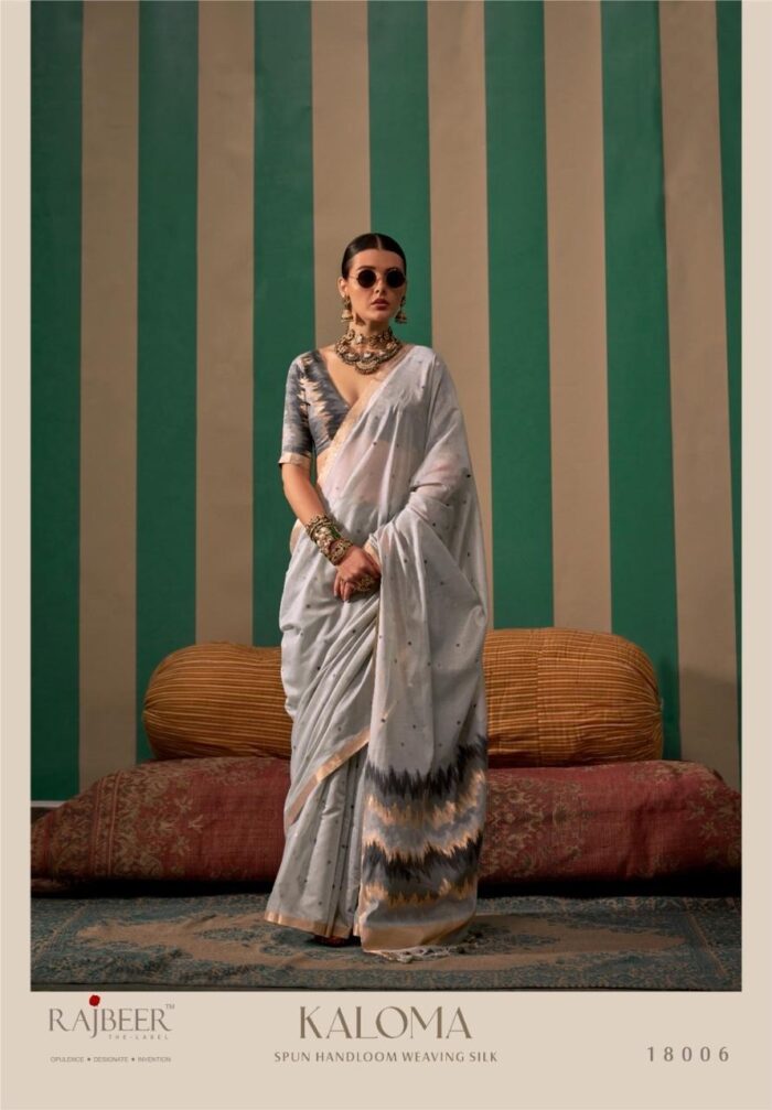 Grey Handloom Linen Saree