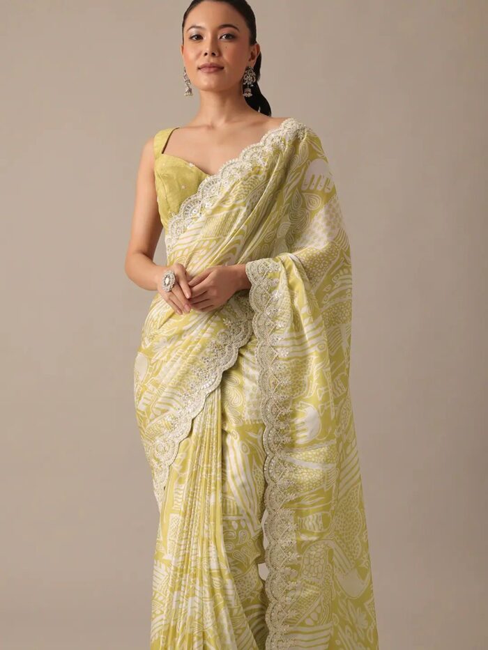 Greenish Yellow Premium Satin Saree