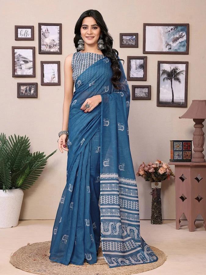 Sea Blue Ready To Wear Saree
