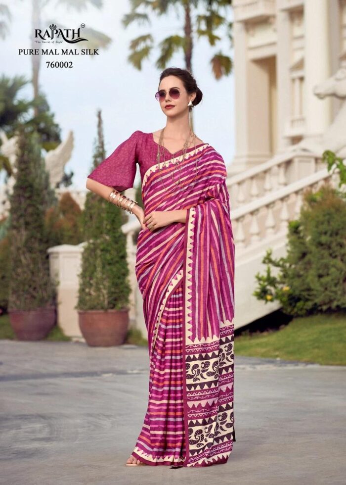 Deep Rose Mul-Mul Silk Saree