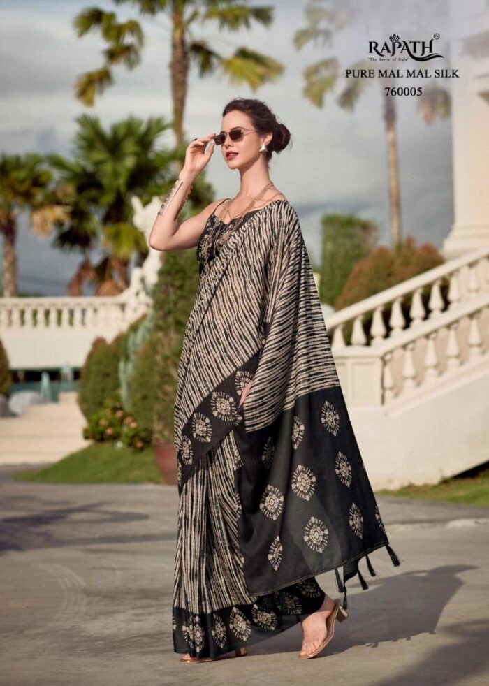 Noir Black Mul-Mul Silk Saree