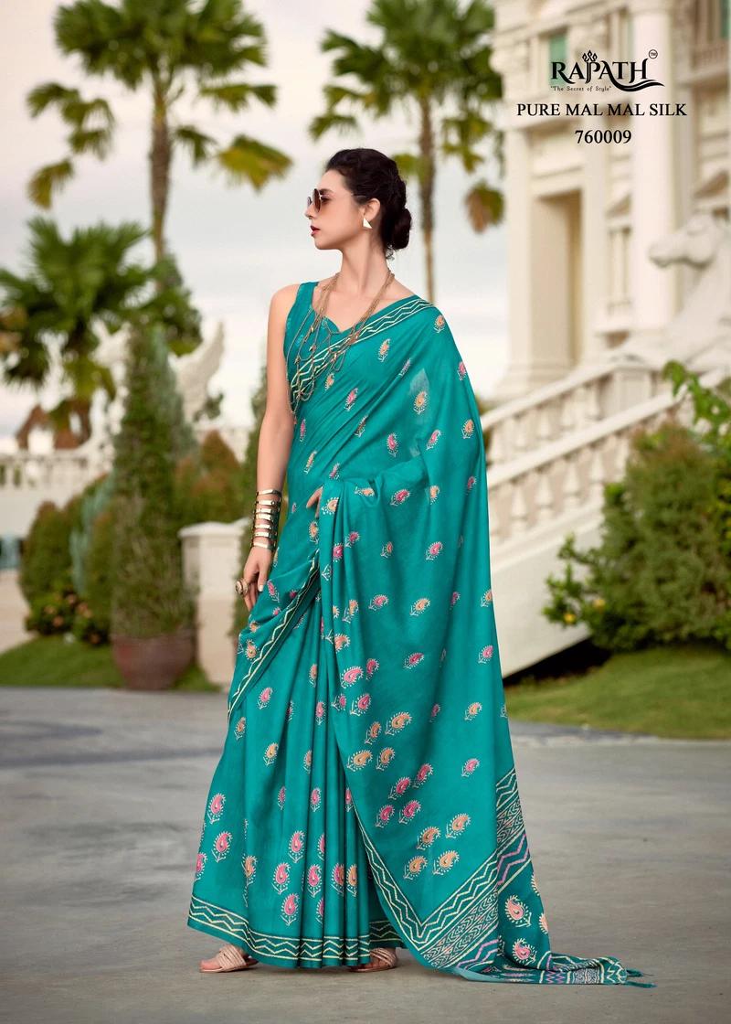 Aqua Spring Mul-Mul Silk Saree