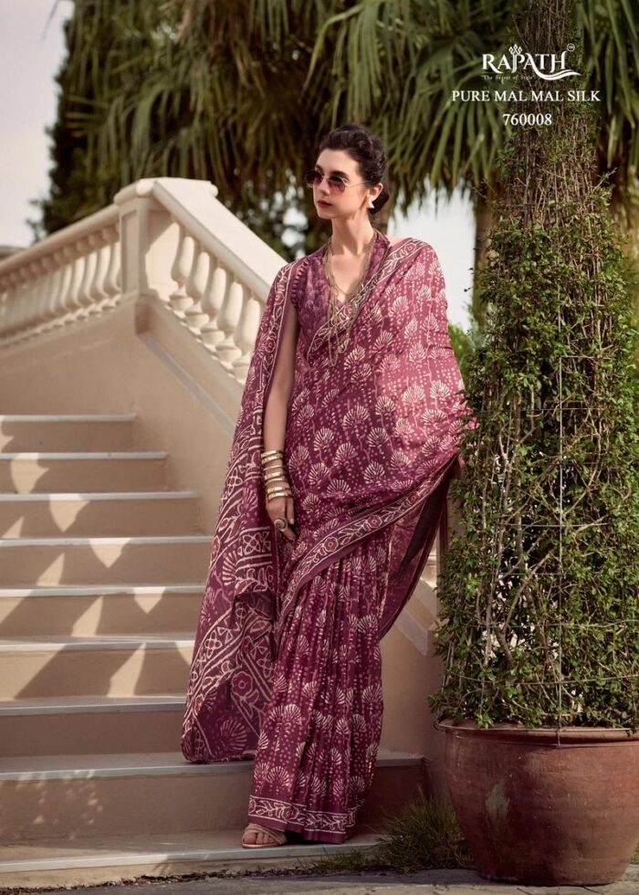 Mauve Pink Mul-Mul Silk Saree