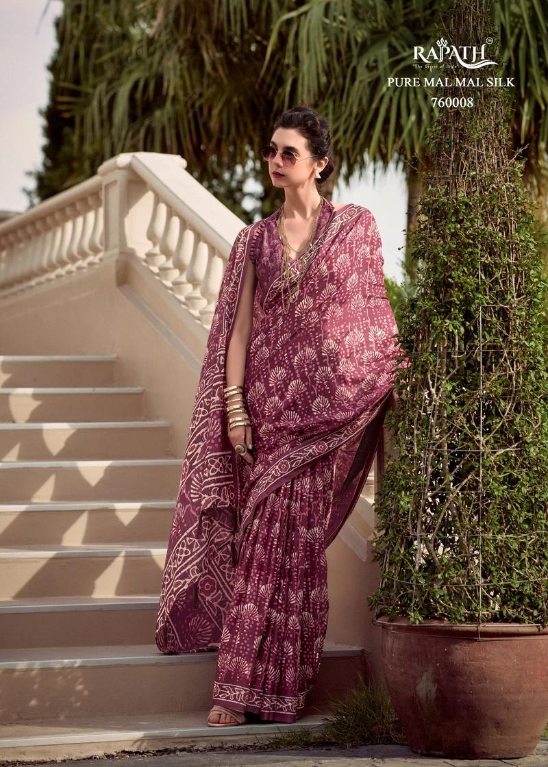 Mauve Pink Mul-Mul Silk Saree