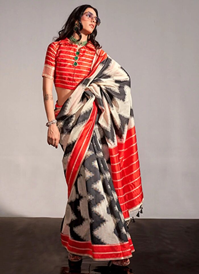 Ivory Mul Spun Handwoven Silk Saree