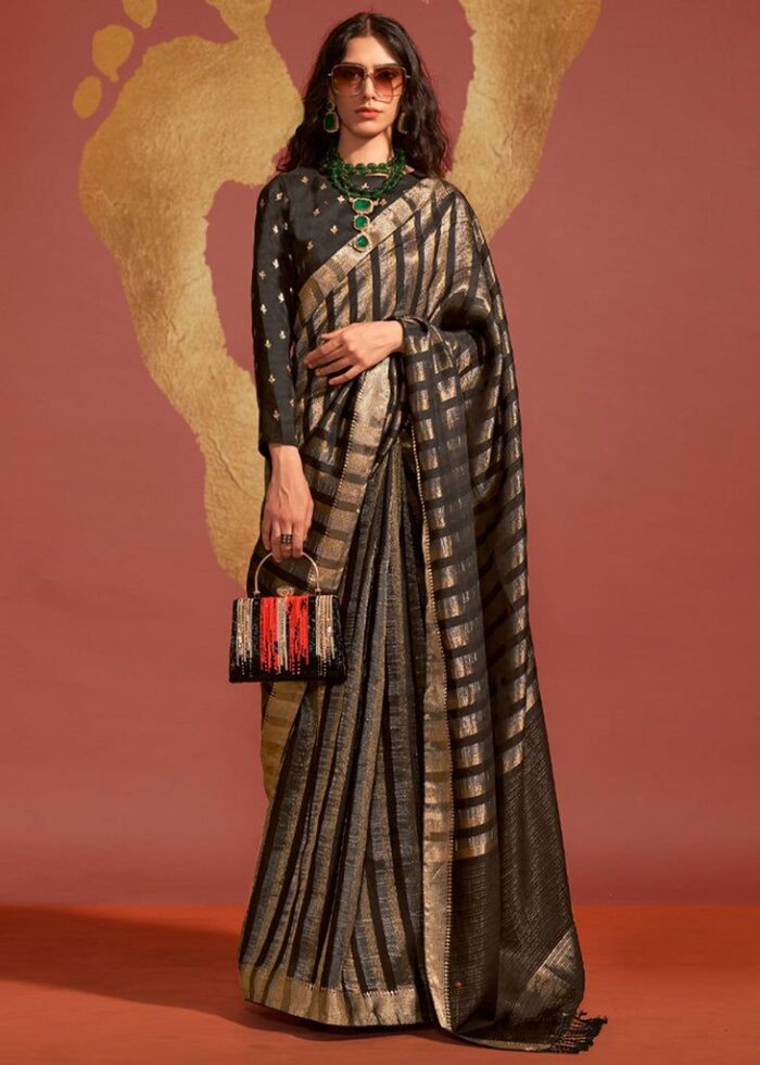 Black & Gold Viscose Handwoven Saree