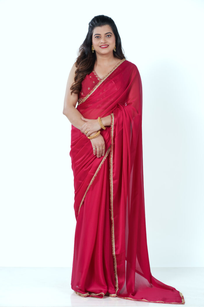 Red Silk Organza Lace Bordered Saree