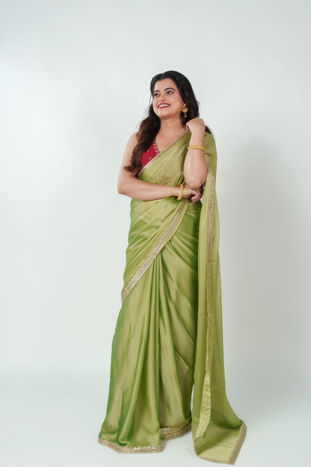 Pear Green Silk Organza Saree - Image 2
