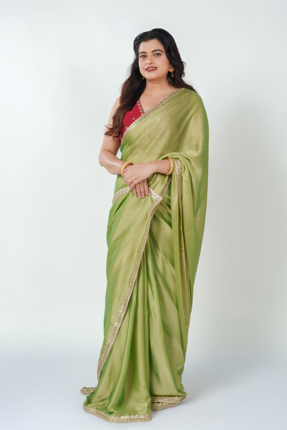 Pear Green Silk Organza Saree - Image 3