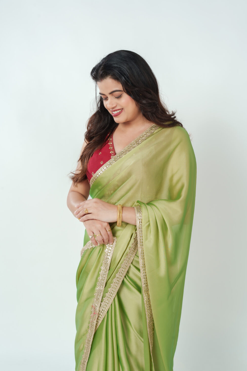 Pear Green Silk Organza Saree - Image 4