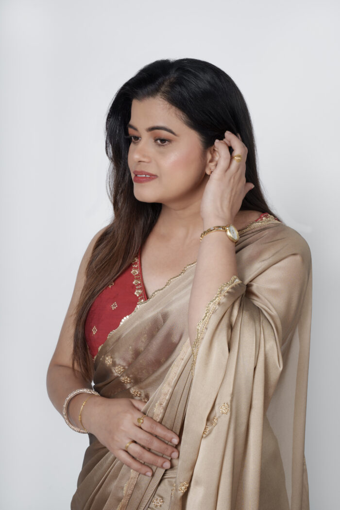 Tan Gold Silk Organza Saree