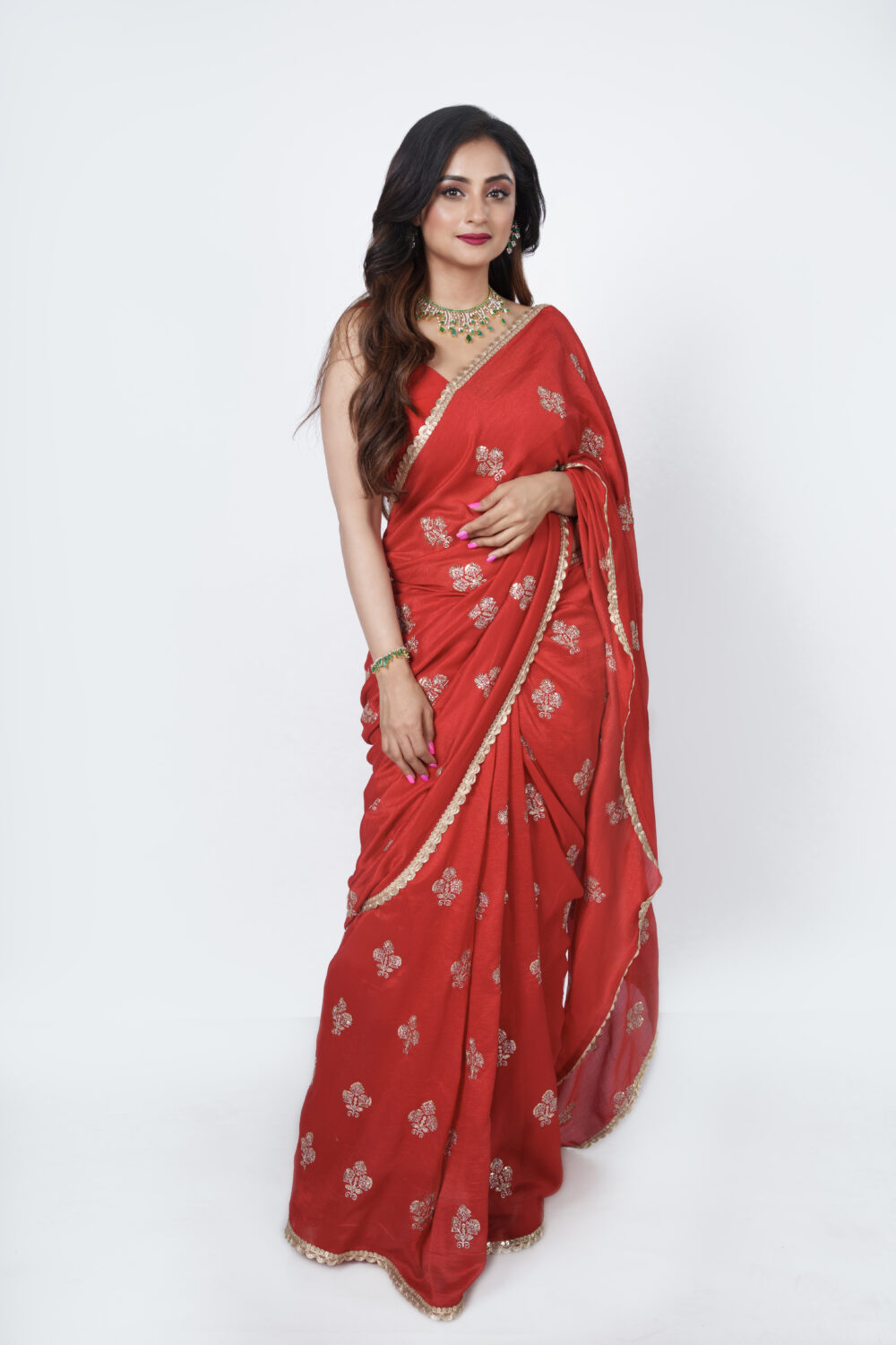 Vermilion Red Silk Saree - Image 2
