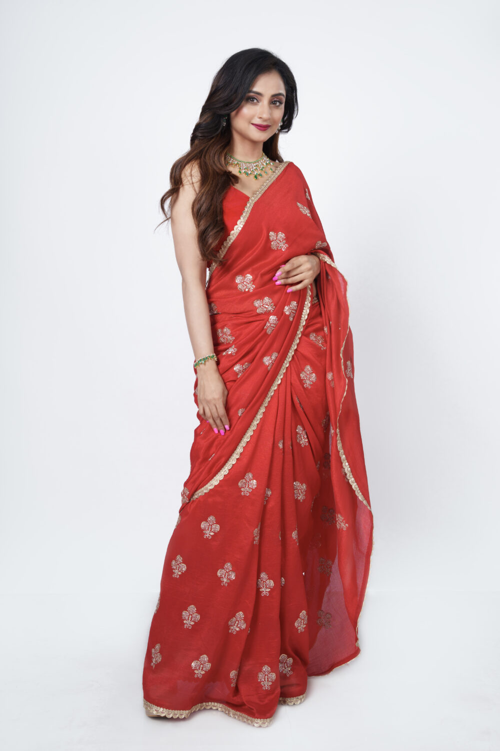 Vermilion Red Silk Saree - Image 3