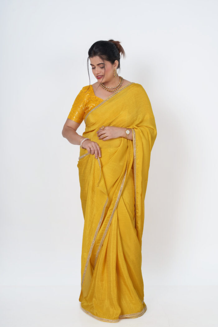Yellow Crushed Tissue Saree