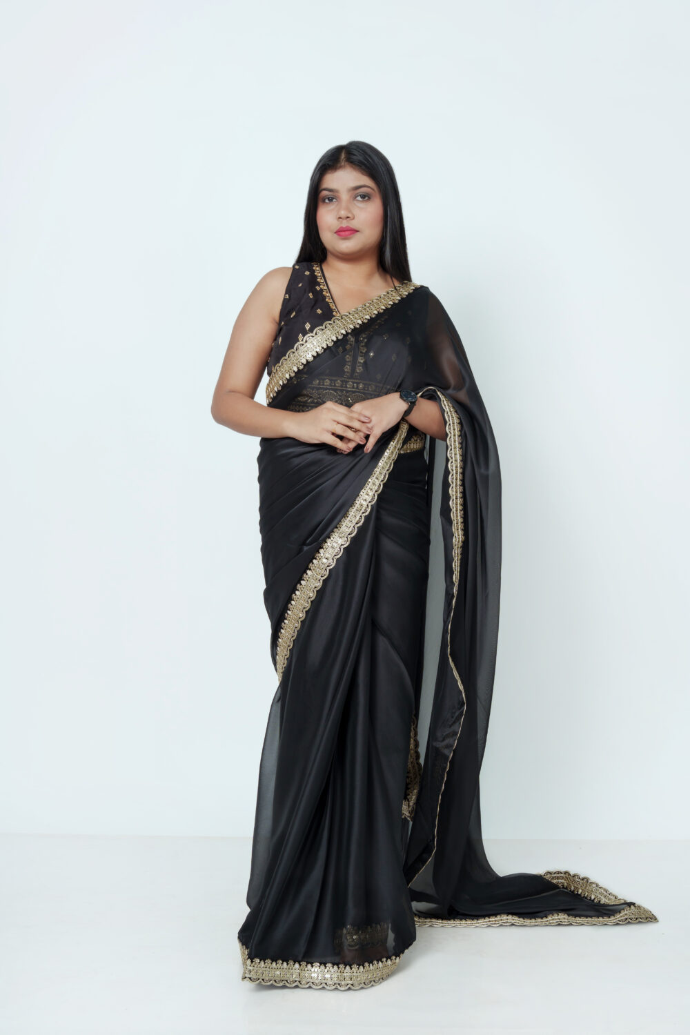 Black Silk Organza Saree - Image 2