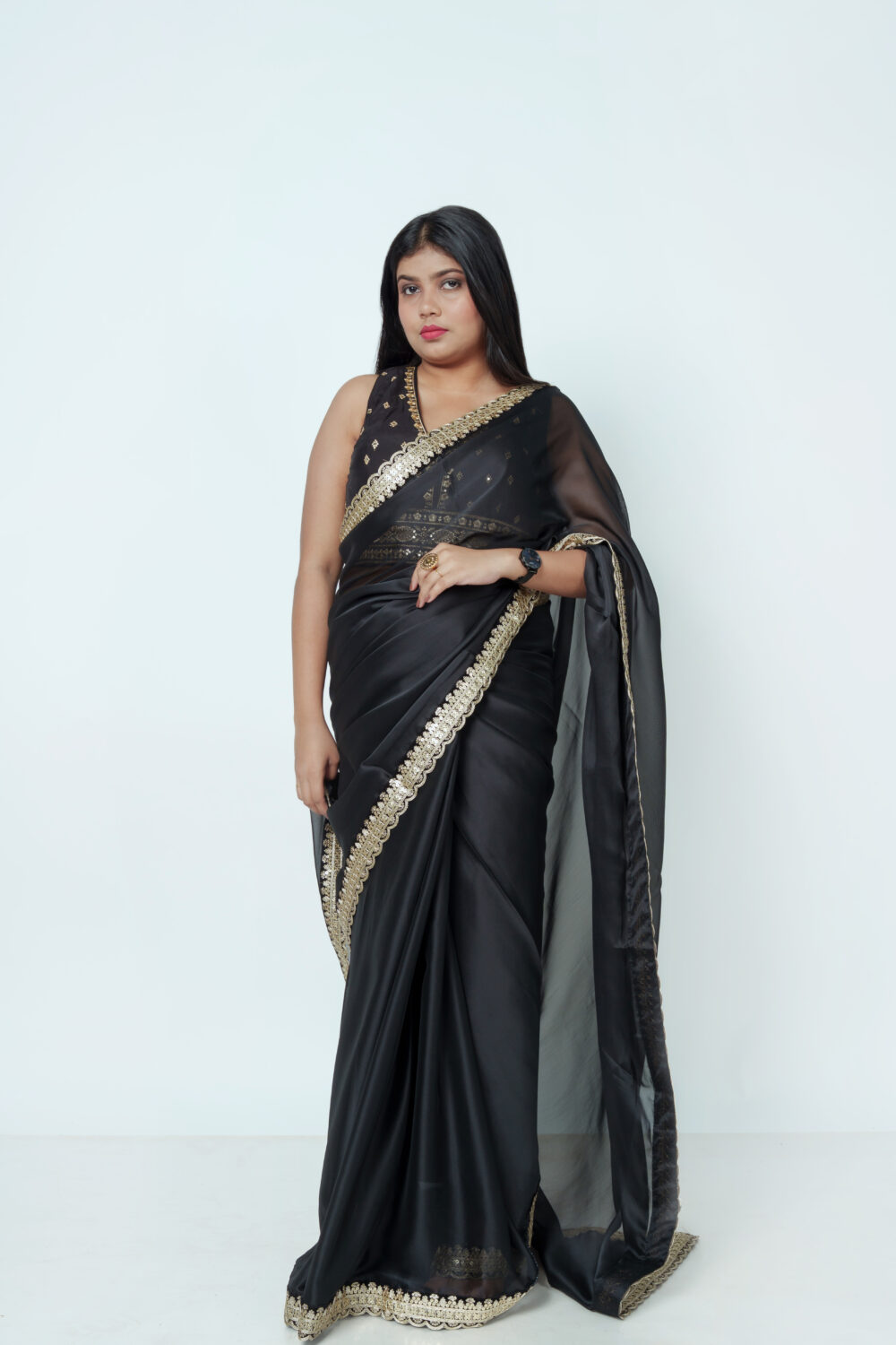 Black Silk Organza Saree - Image 3