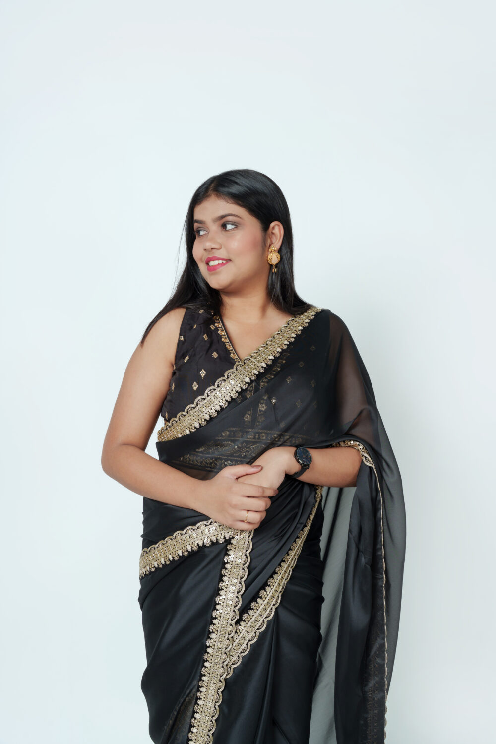 Black Silk Organza Saree - Image 5