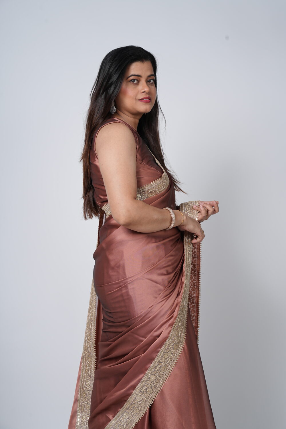 Rustic Brown Silk Organza Saree