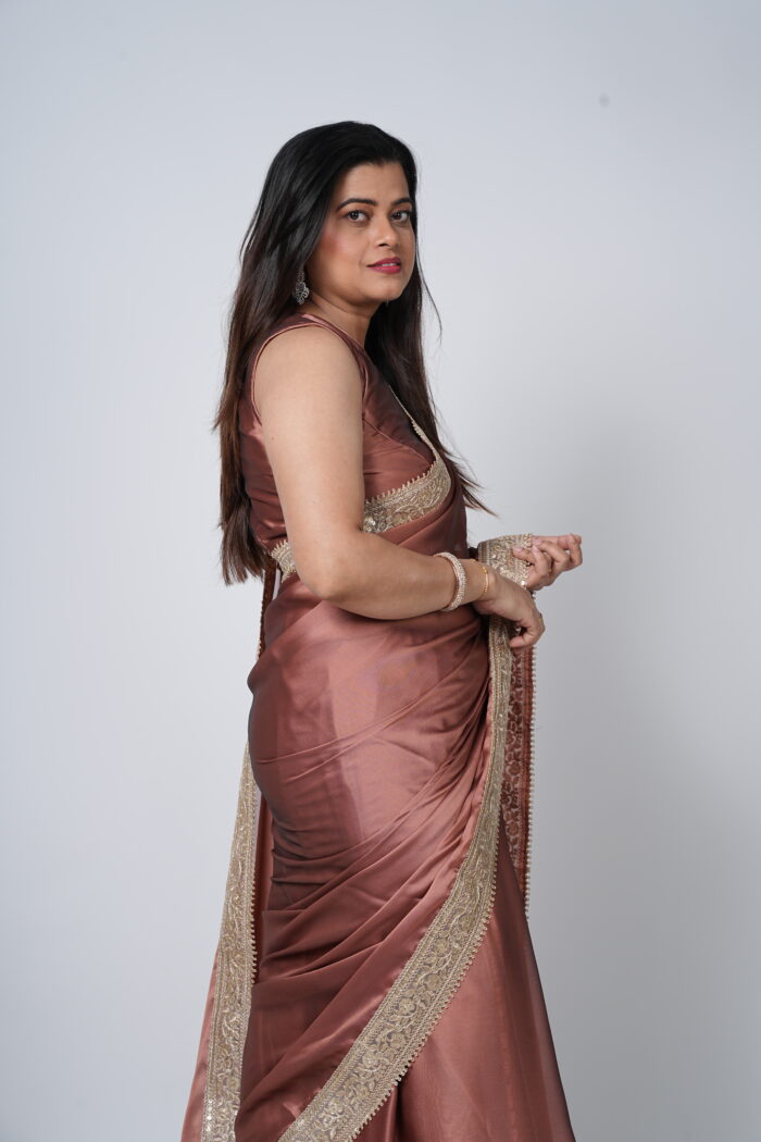 Rustic Brown Silk Organza Saree