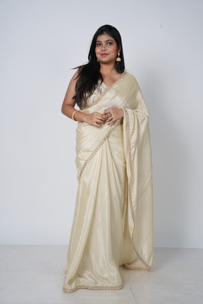 Ivory Crushed Tissue Saree