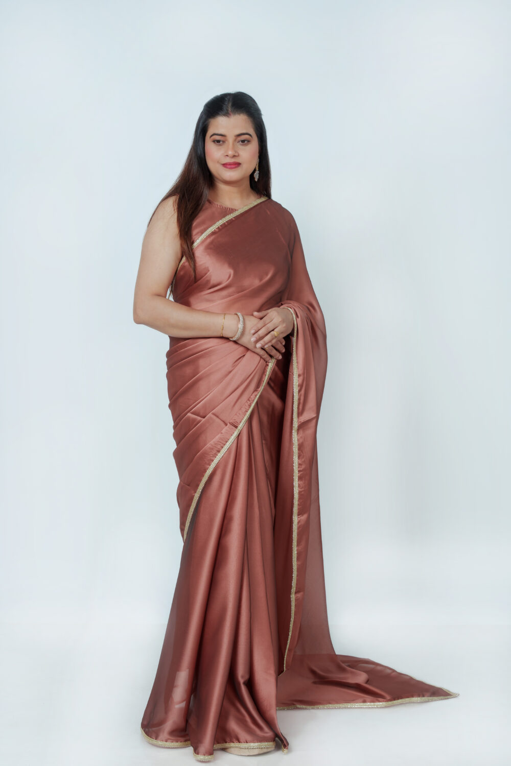 Rustic Brown Silk Organza Saree - Image 5