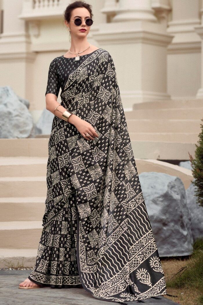 Midnight Black Mul-Mul Silk Saree