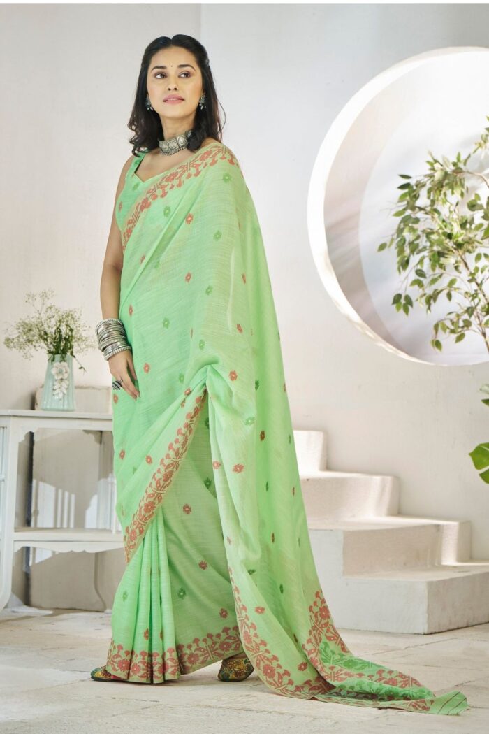 Soft Green Woven Linen Saree