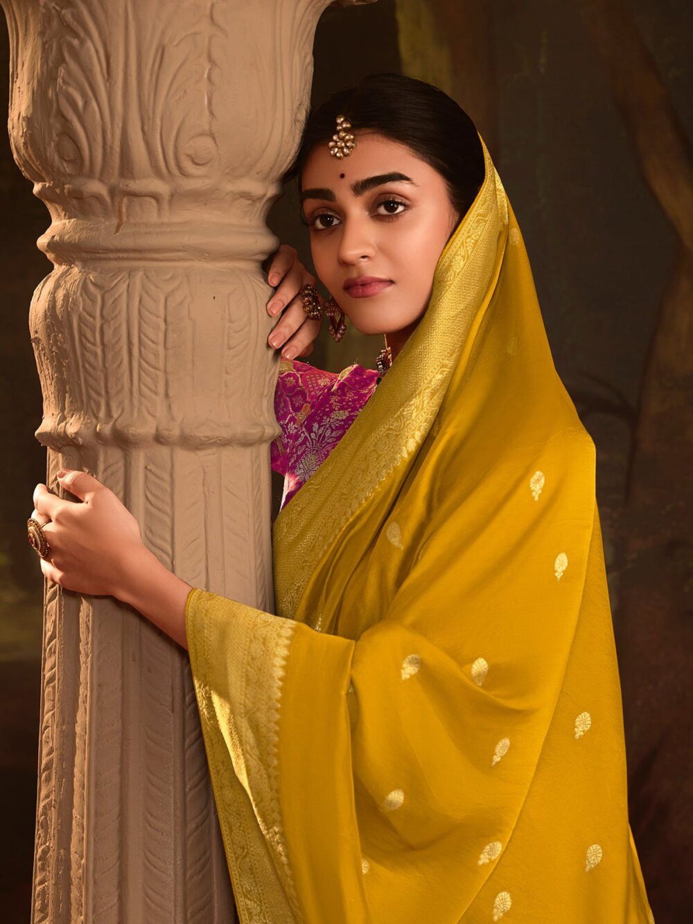 Golden Yellow Dola Silk Saree