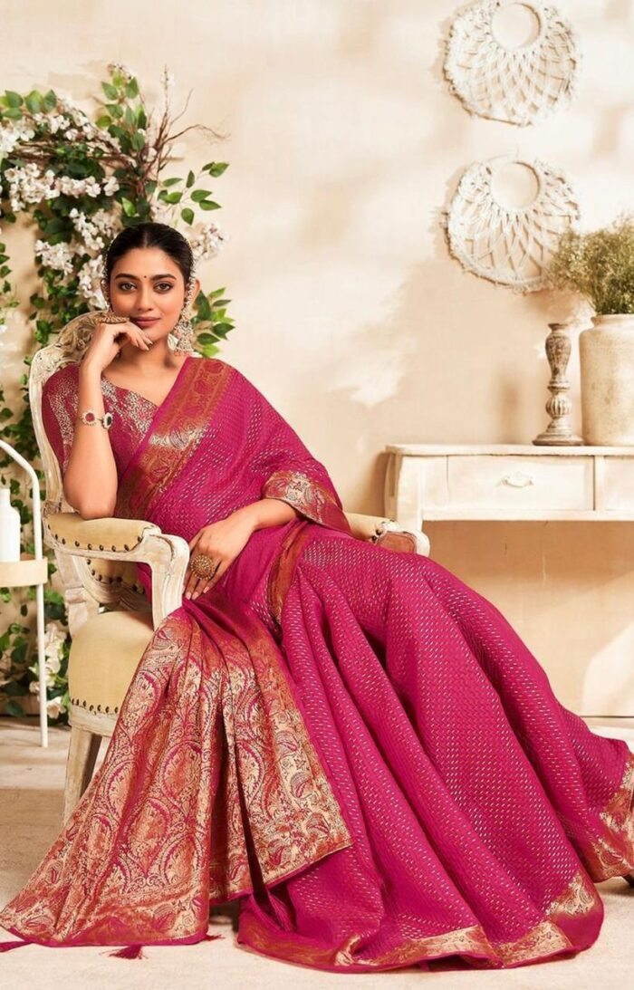 Dark Pink Soft Banarasi Saree