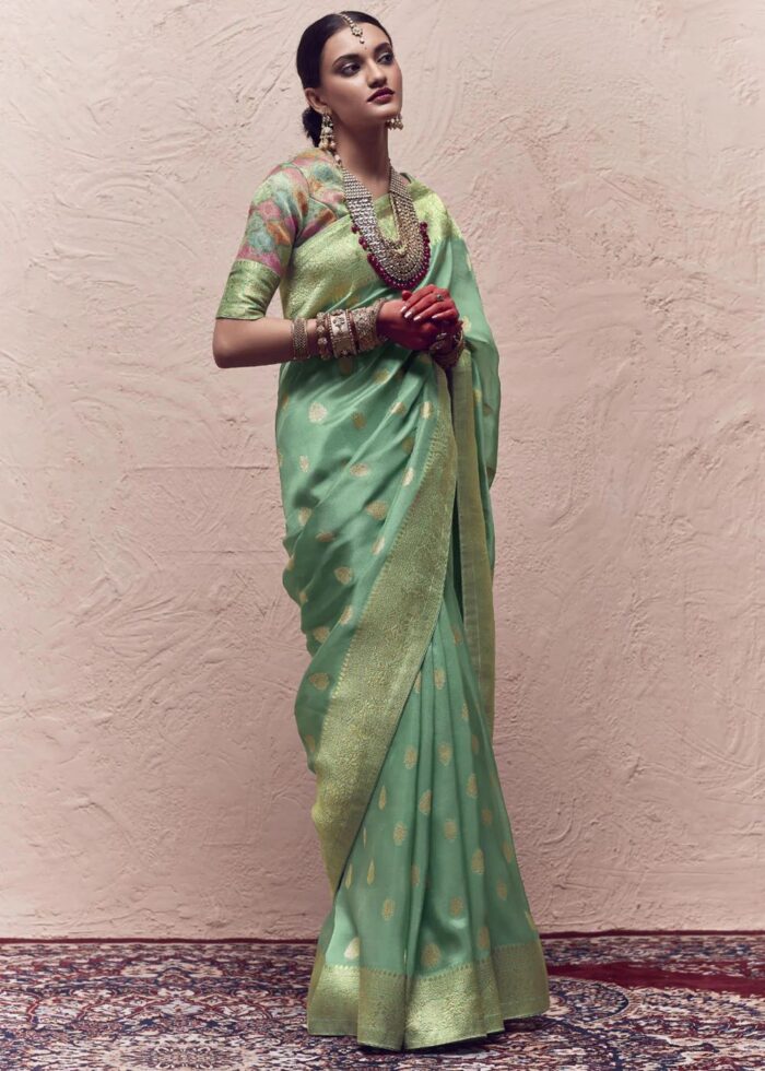 Sea Green Dola Silk Saree