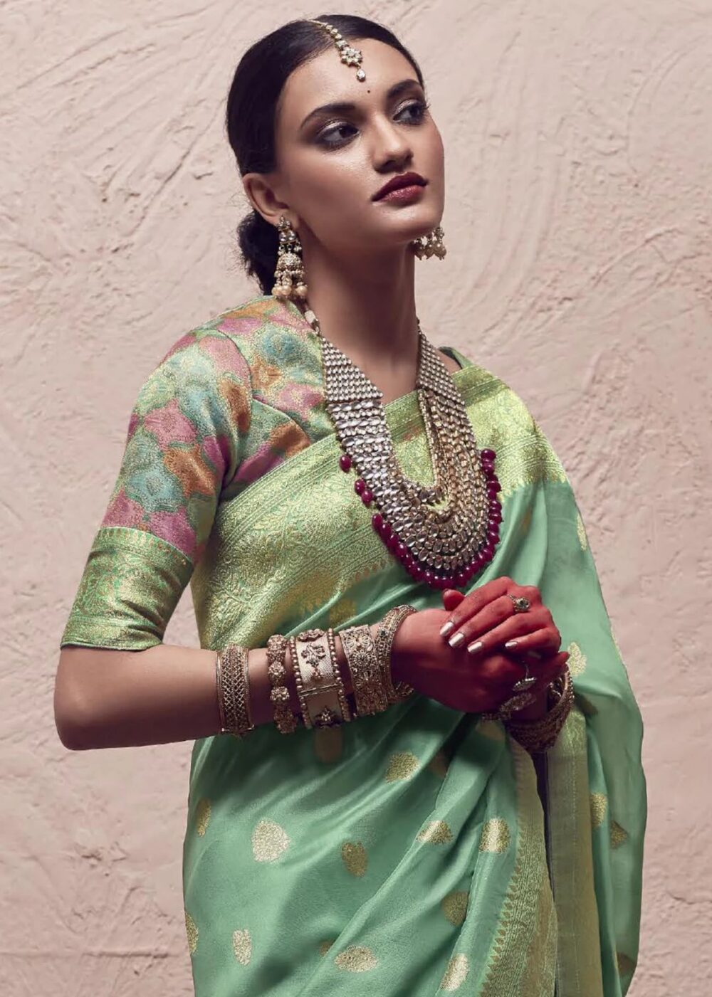Sea Green Dola Silk Saree - Image 3
