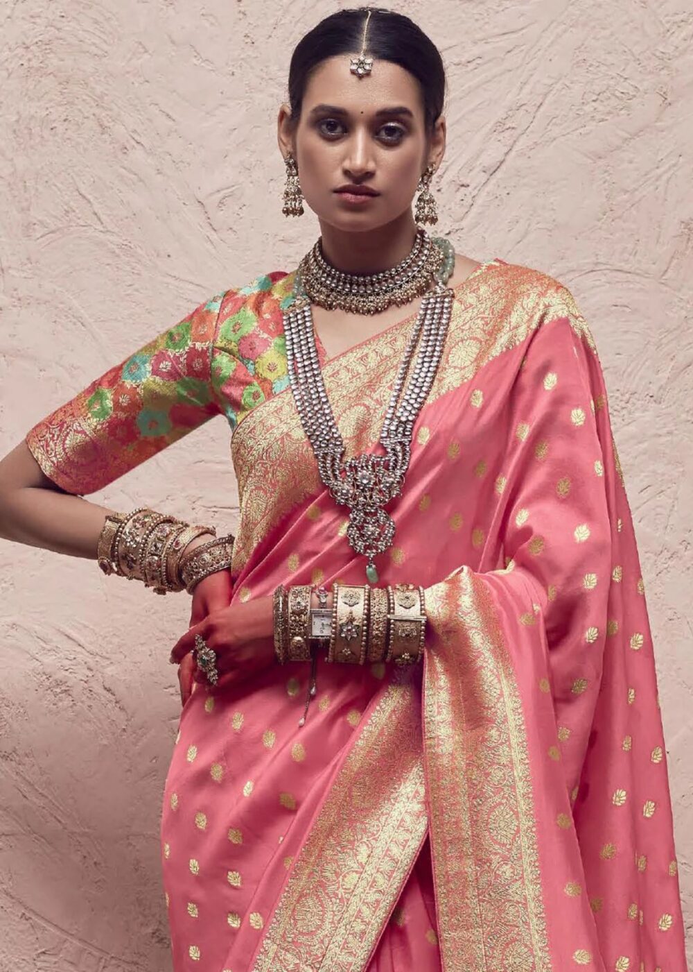 Soft Pink Dola Silk Saree