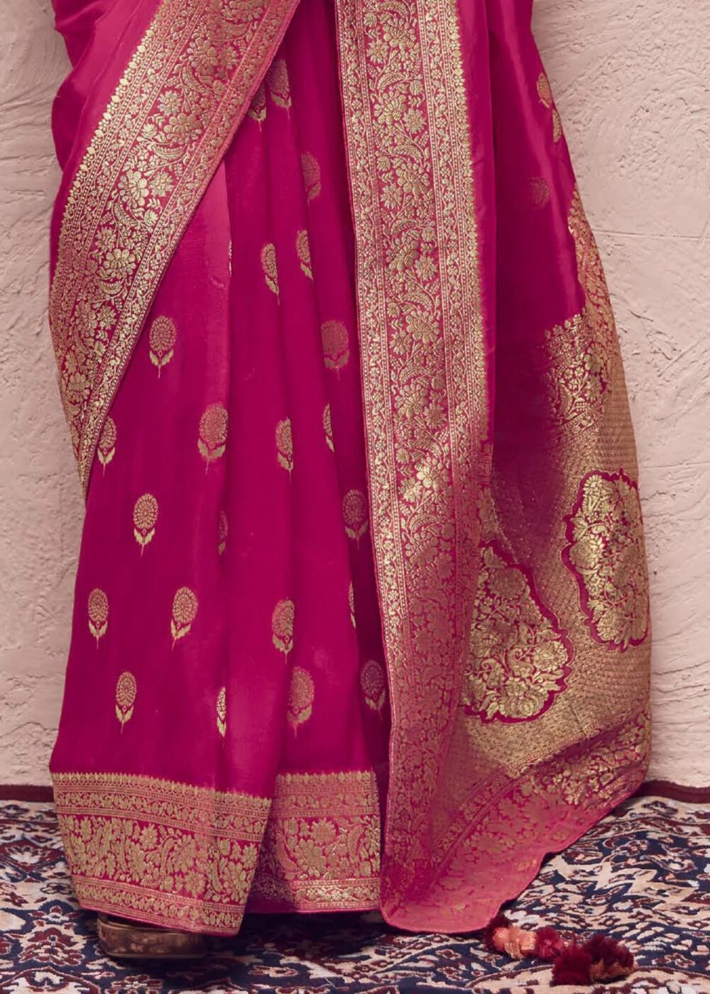 Rose Pink Dola Silk Saree - Image 4