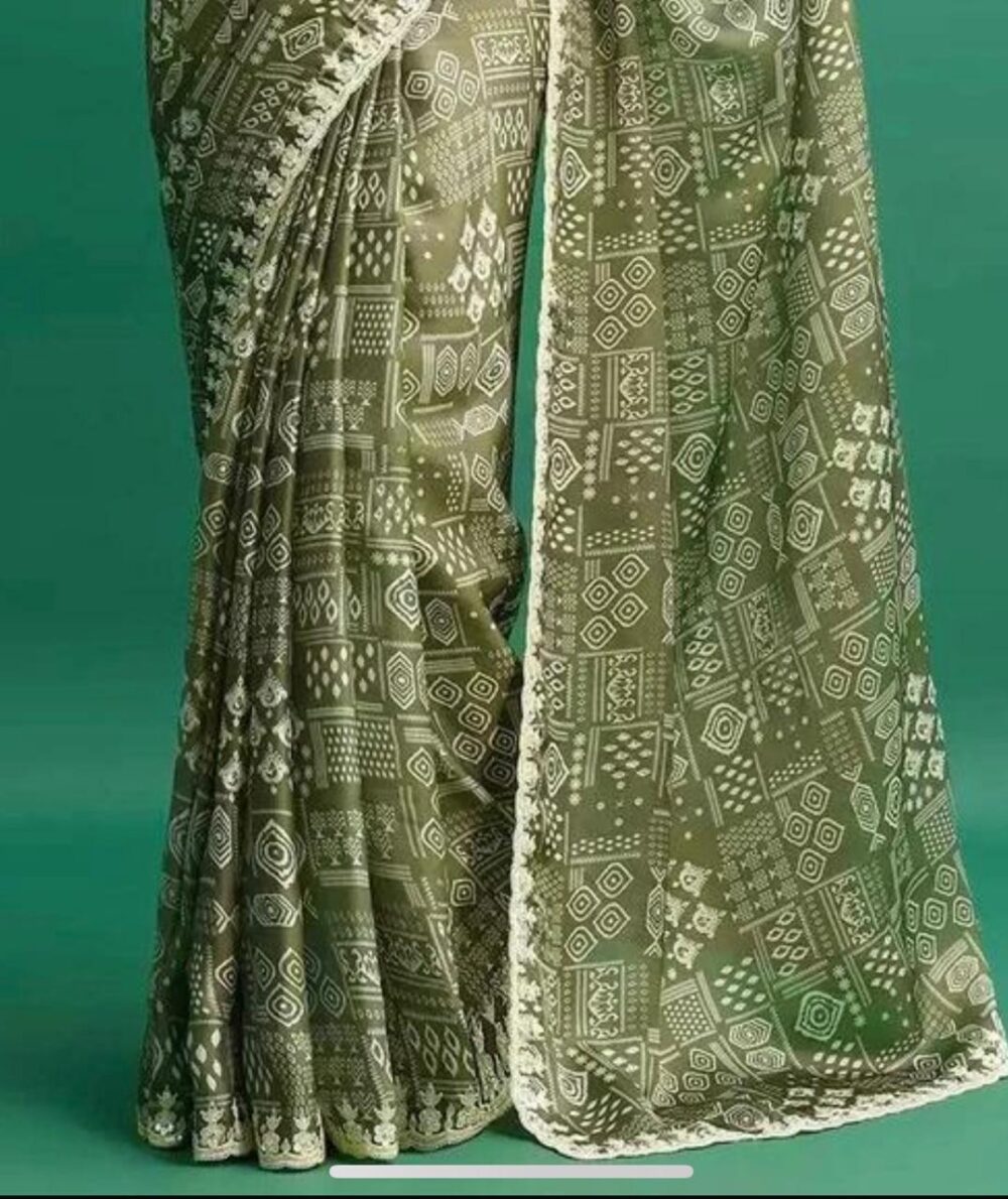 Moss Green Satin Saree - Image 4