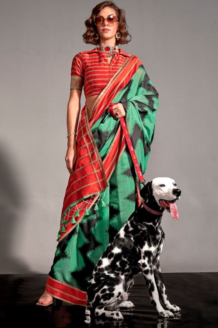 Jungle Green Mul Spun Handwoven Silk Saree