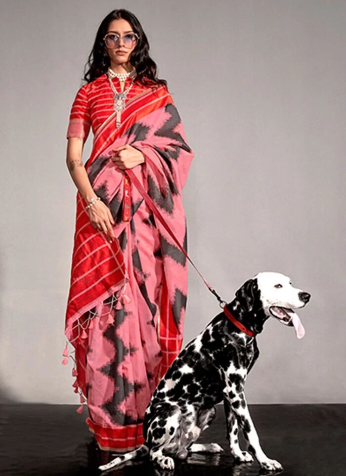 French Rose Pink Mul Spun Handwoven Silk Saree