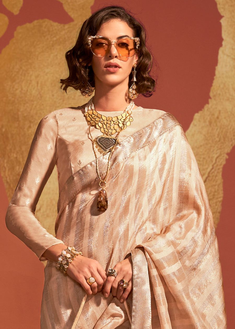 Tan Brown & Gold Viscose Handwoven Saree
