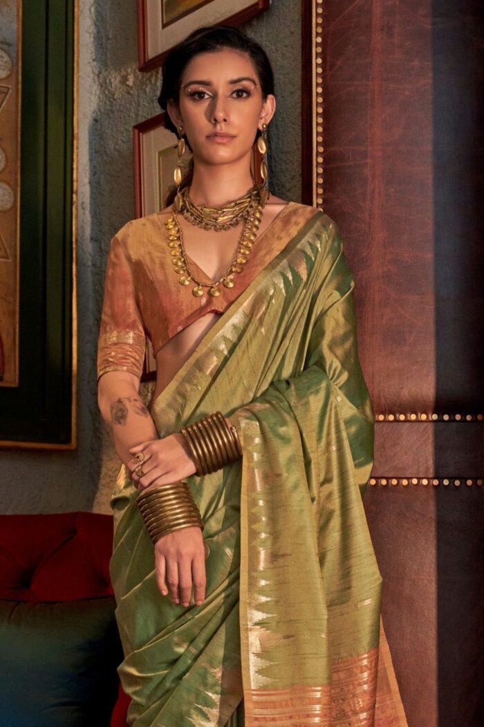 Elegant Green Handloom Tussar Silk Saree