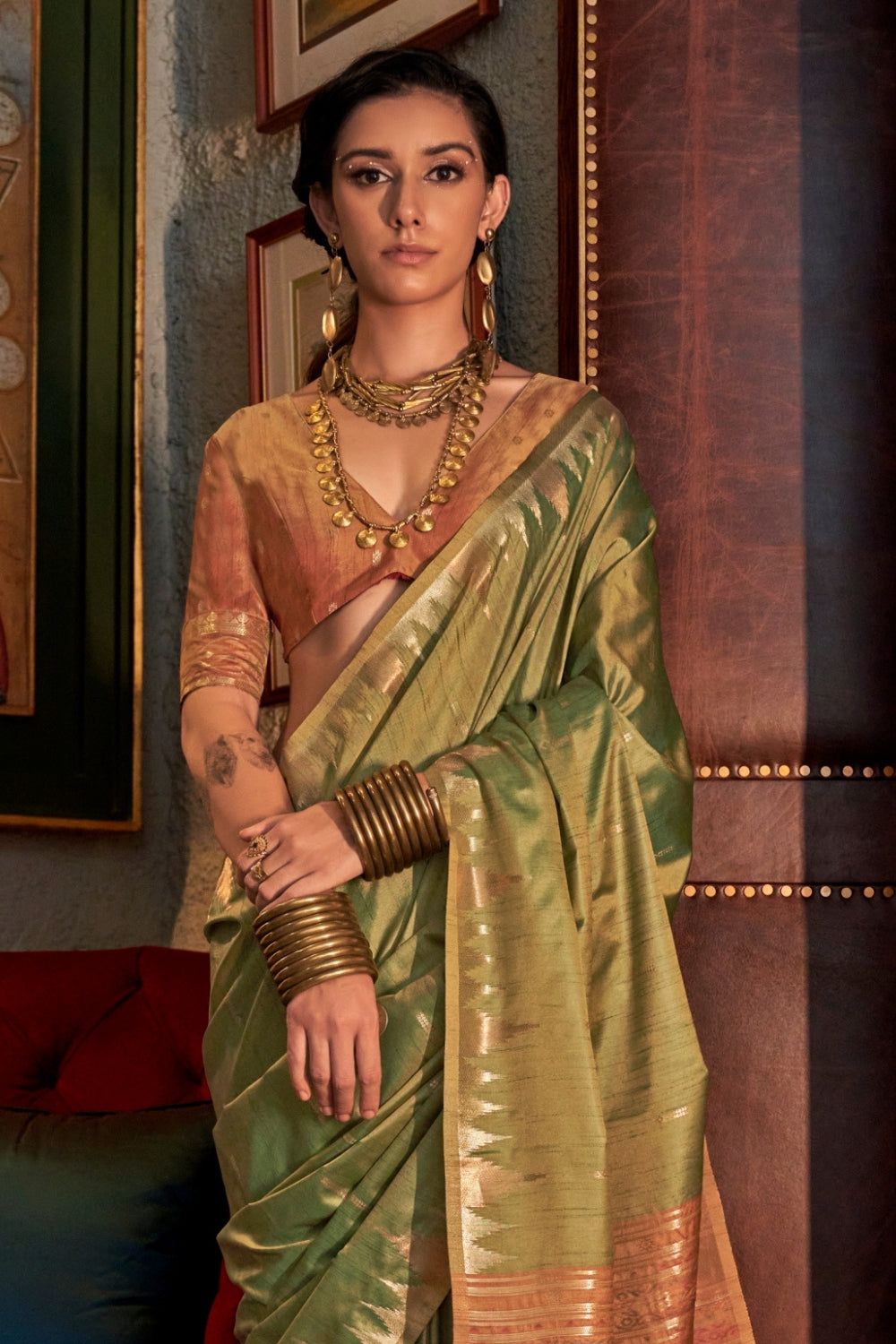 Elegant Green Handloom Tussar Silk Saree