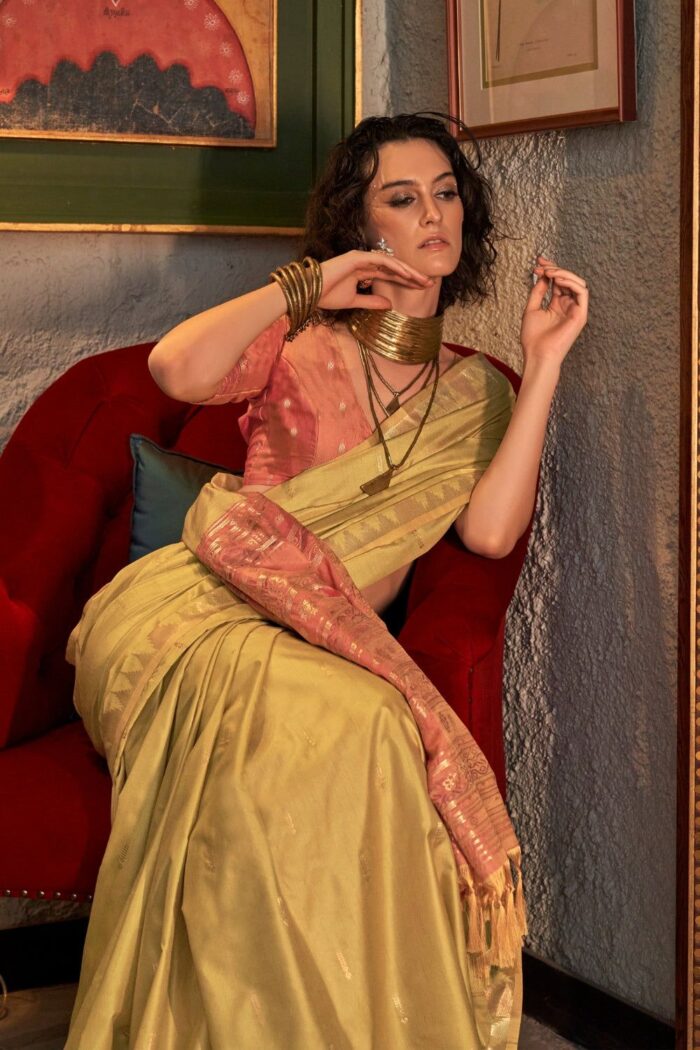 Pastel Yellow Handloom Tussar Silk Saree