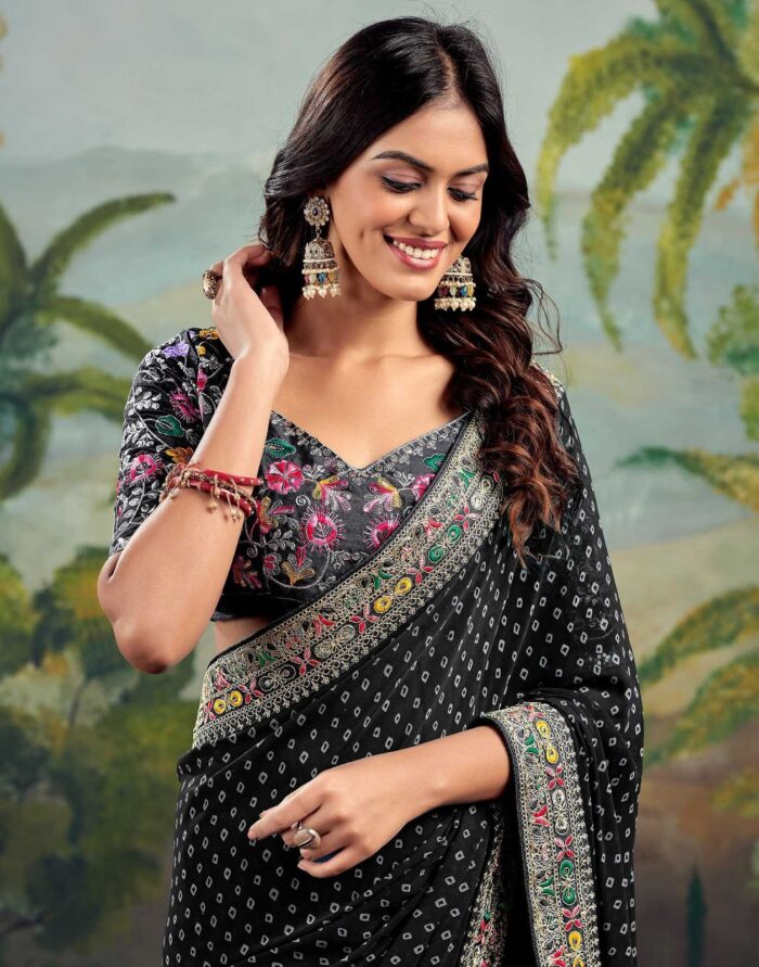 Midnight Black Bandhani Georgette Saree
