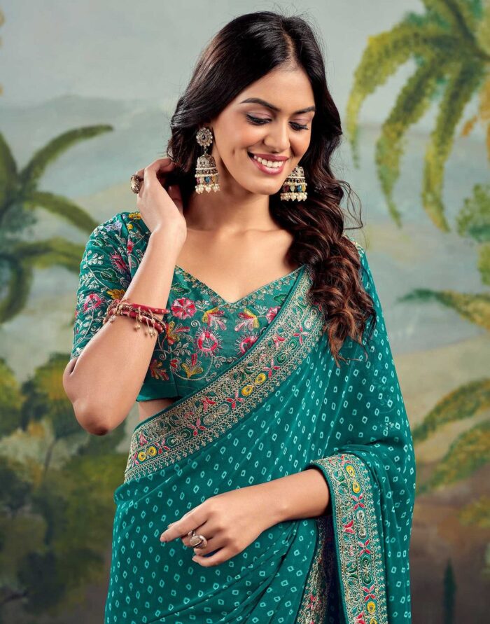 Peacock Green Bandhani Georgette Saree