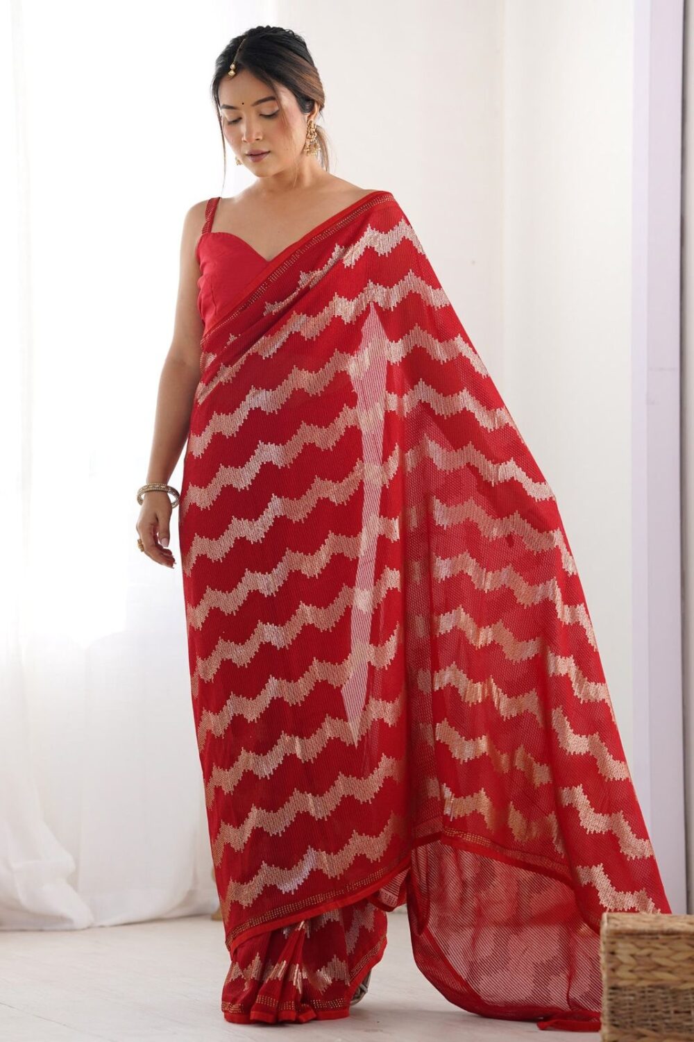 Red Sequence Saree - Image 6