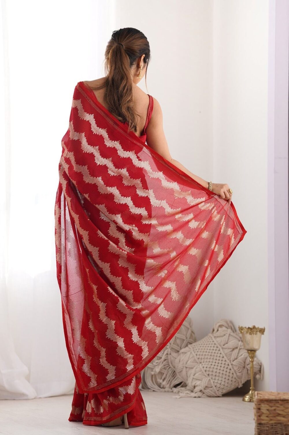 Red Sequence Saree - Image 5