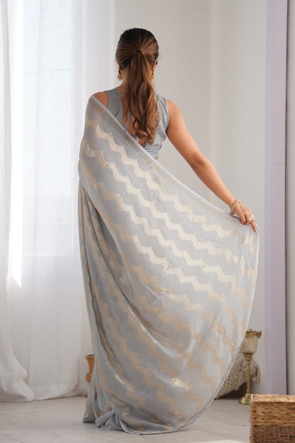 Light Grey Sequence Saree - Image 5