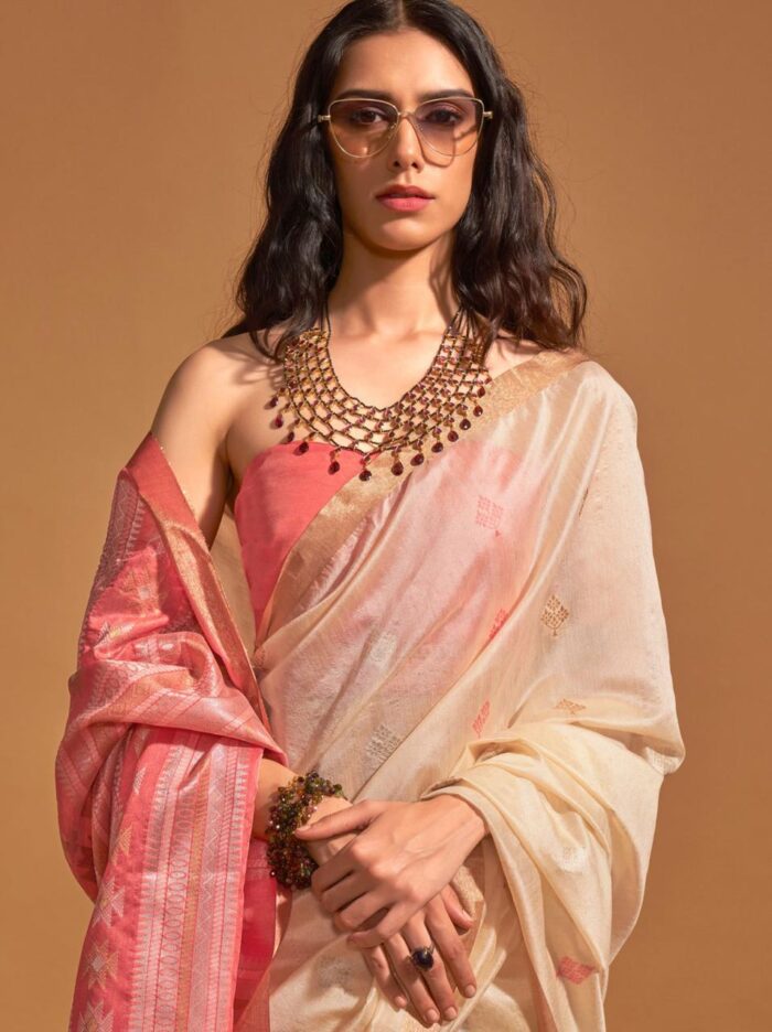 Ivory Pure Handloom Silk Saree