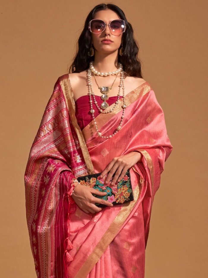 Pastel Red Pure Handloom Silk Saree