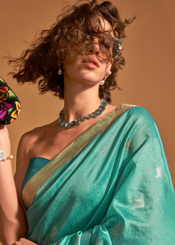 Aquamarine Green Pure Handloom Silk Saree